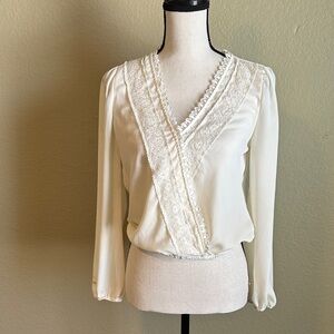 Mi Ami Cream Lace Trim Blouse